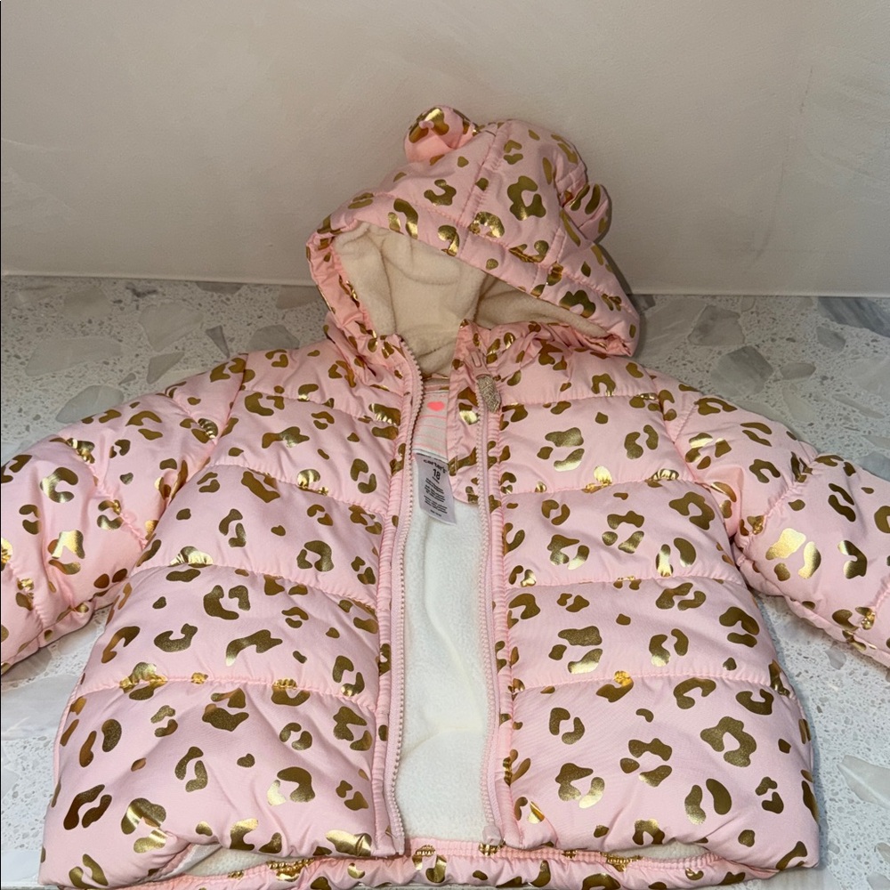 Carter's Puffer Pink Jacket with Gold Accents - 18 Months